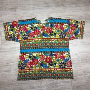 Express Tricot Vintage 90s Floral Border Print Cotton Top Made in Italy Womens L